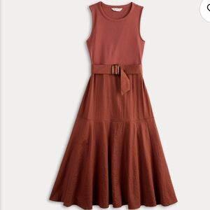 NWT Nine West Belted Midi A Line Dress Rust Terracotta Sleeveless Size M